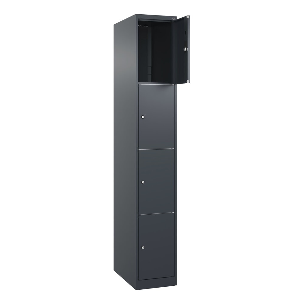 Produktabbildung: C+P Schließfachschrank Classic PLUS, 1 Abteil, HxBxT 1.850 x 300 x 500 mm, anthrazitgrau, anthrazitgrau, 4 Fächer, Zylinderschloss