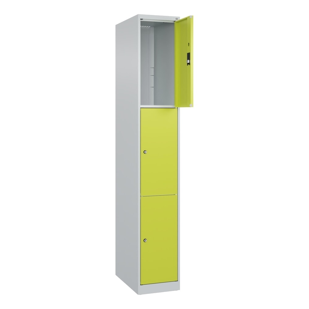 Produktabbildung Nr. 1: C+P Schließfachschrank Classic PLUS, 1 Abteil, HxBxT 1.850 x 300 x 500 mm, lichtgrau, clowngrün, 3 Fächer, Zylinderschloss