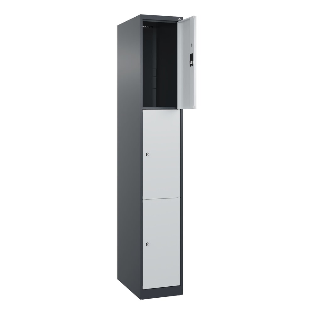 Produktabbildung Nr. 1: C+P Schließfachschrank Classic PLUS, 1 Abteil, HxBxT 1.850 x 300 x 500 mm, anthrazitgrau, lichtgrau, 3 Fächer, Zylinderschloss