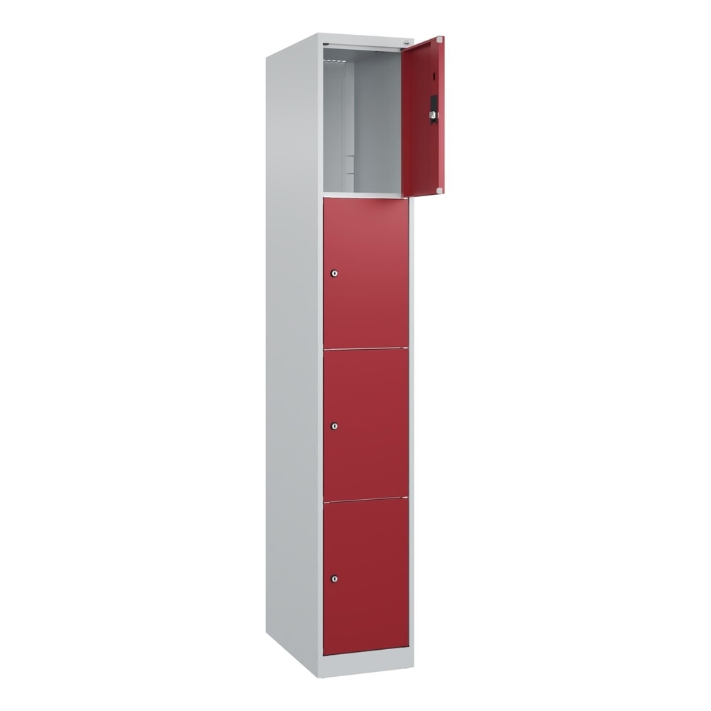 Produktabbildung Nr. 1: C+P Schließfachschrank Classic PLUS, 1 Abteil, HxBxT 1.850 x 300 x 500 mm, lichtgrau, rubinrot, 4 Fächer, Zylinderschloss