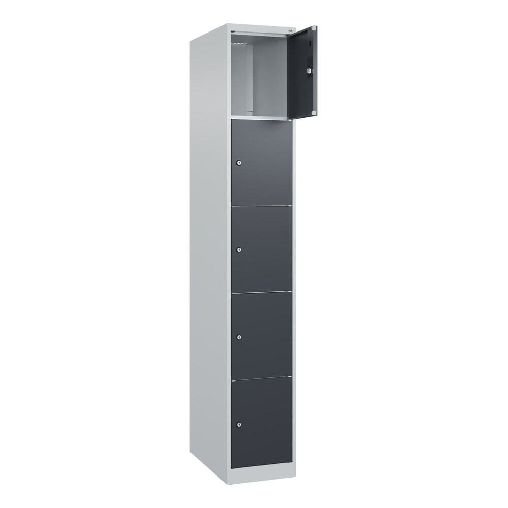 Produktabbildung: C+P Schließfachschrank Classic PLUS, 1 Abteil, HxBxT 1.850 x 300 x 500 mm, lichtgrau, anthrazitgrau, 5 Fächer, Zylinderschloss