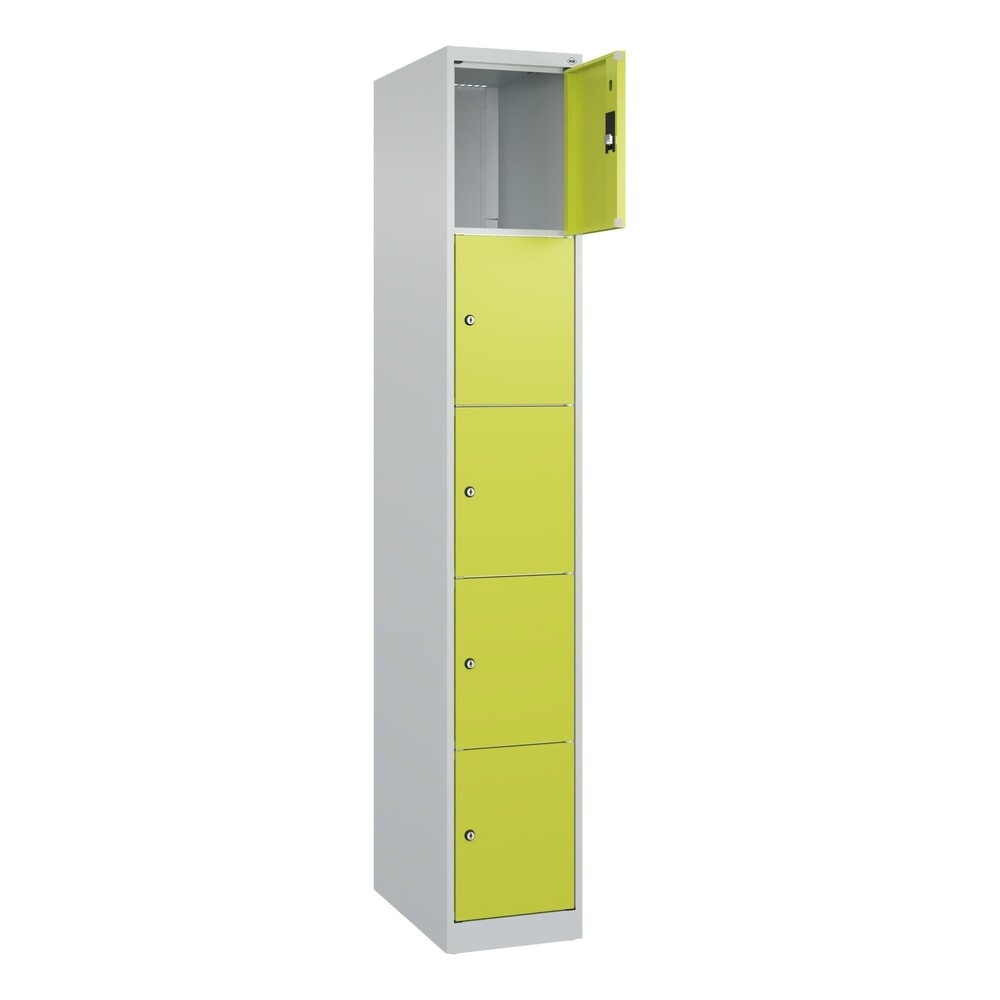 Produktabbildung: C+P Schließfachschrank Classic PLUS, 1 Abteil, HxBxT 1.850 x 300 x 500 mm, lichtgrau, clowngrün, 5 Fächer, Zylinderschloss