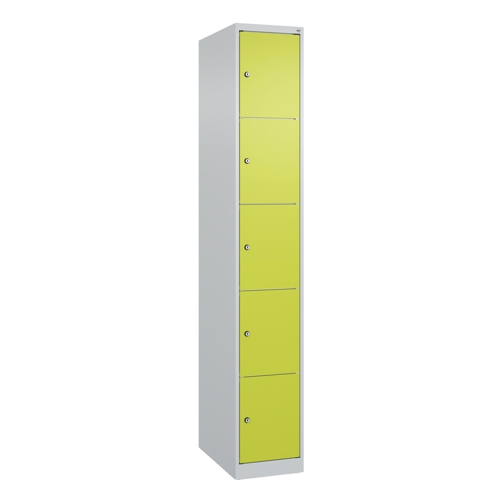 Produktabbildung Nr. 9: C+P Schließfachschrank Classic PLUS, 1 Abteil, HxBxT 1.850 x 300 x 500 mm, lichtgrau, clowngrün, 5 Fächer, Zylinderschloss