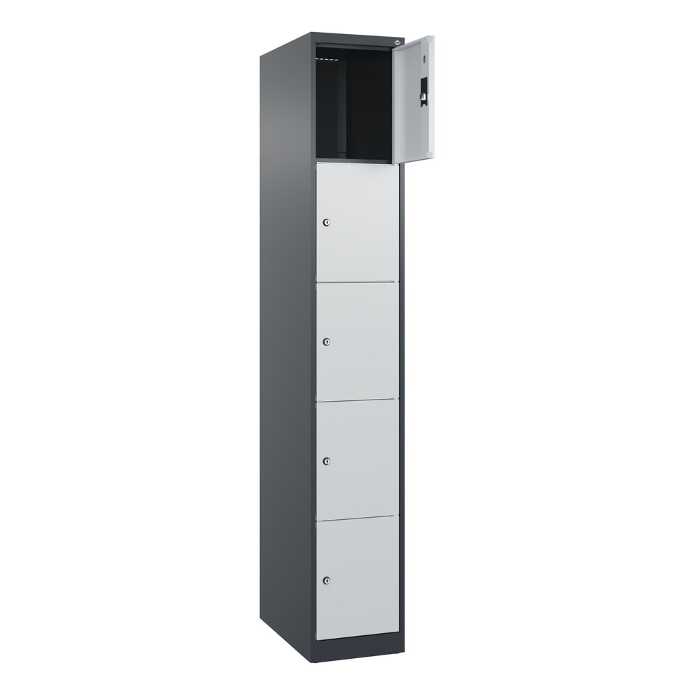 Produktabbildung Nr. 1: C+P Schließfachschrank Classic PLUS, 1 Abteil, HxBxT 1.850 x 300 x 500 mm, anthrazitgrau, lichtgrau, 5 Fächer, Zylinderschloss