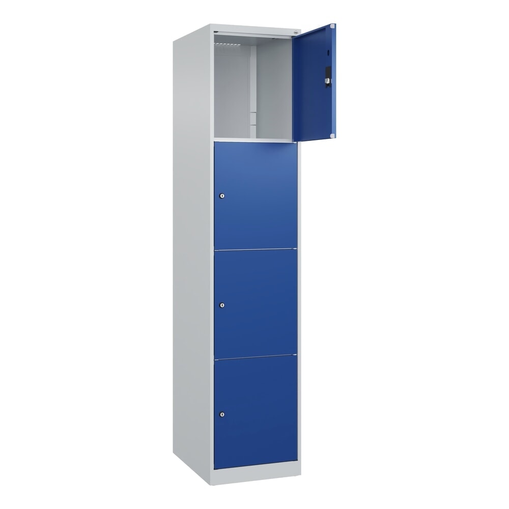 Produktabbildung: C+P Schließfachschrank Classic PLUS, 1 Abteil, HxBxT 1.850 x 400 x 500 mm, lichtgrau, enzianblau, 4 Fächer, Zylinderschloss