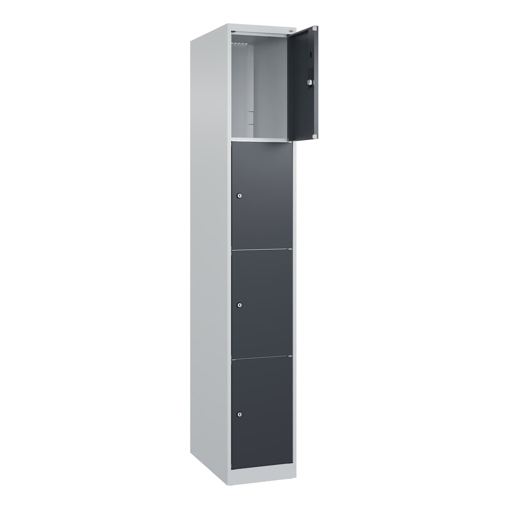 Produktabbildung Nr. 1: C+P Schließfachschrank Classic PLUS, 1 Abteil, HxBxT 1.850 x 300 x 500 mm, lichtgrau, anthrazitgrau, 4 Fächer, Zylinderschloss