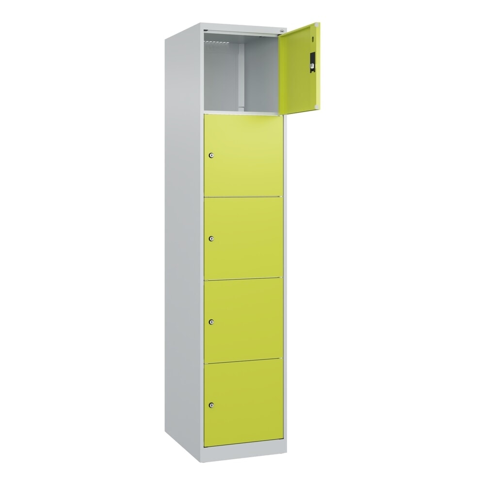 Produktabbildung: C+P Schließfachschrank Classic PLUS, 1 Abteil, HxBxT 1.850 x 400 x 500 mm, lichtgrau, clowngrün, 5 Fächer, Zylinderschloss