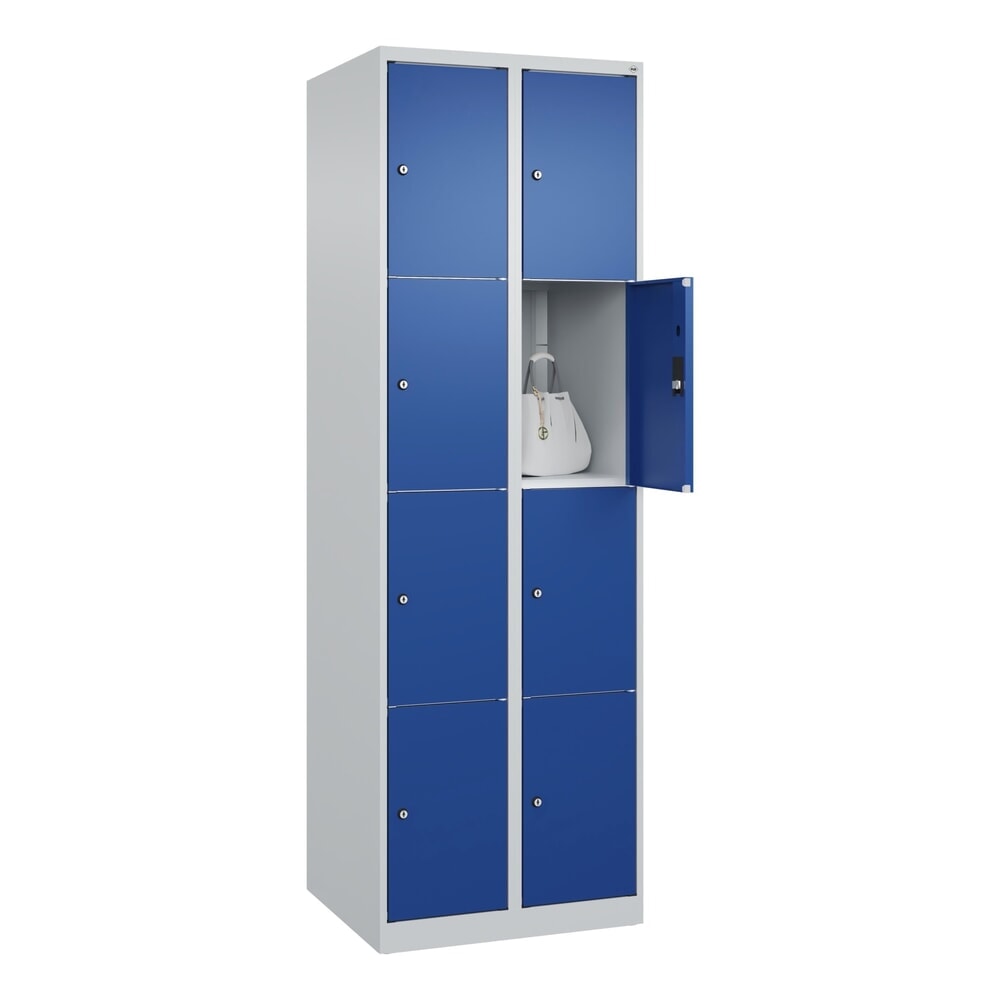 Produktabbildung Nr. 10: C+P Schließfachschrank Classic PLUS, 2 Abteile, HxBxT 1.850 x 600 x 500 mm, lichtgrau, enzianblau, 8 Fächer, Zylinderschloss