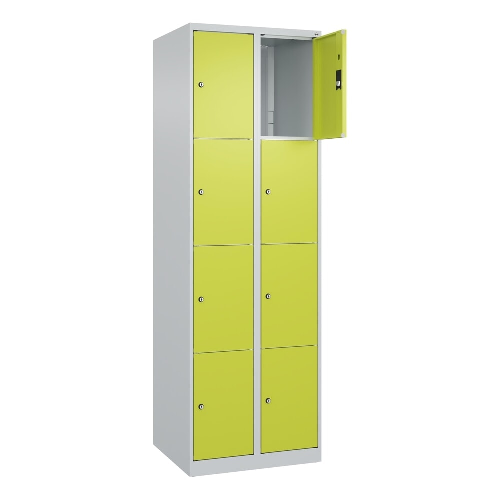 Produktabbildung Nr. 1: C+P Schließfachschrank Classic PLUS, 2 Abteile, HxBxT 1.850 x 600 x 500 mm, lichtgrau, clowngrün, 8 Fächer, Zylinderschloss