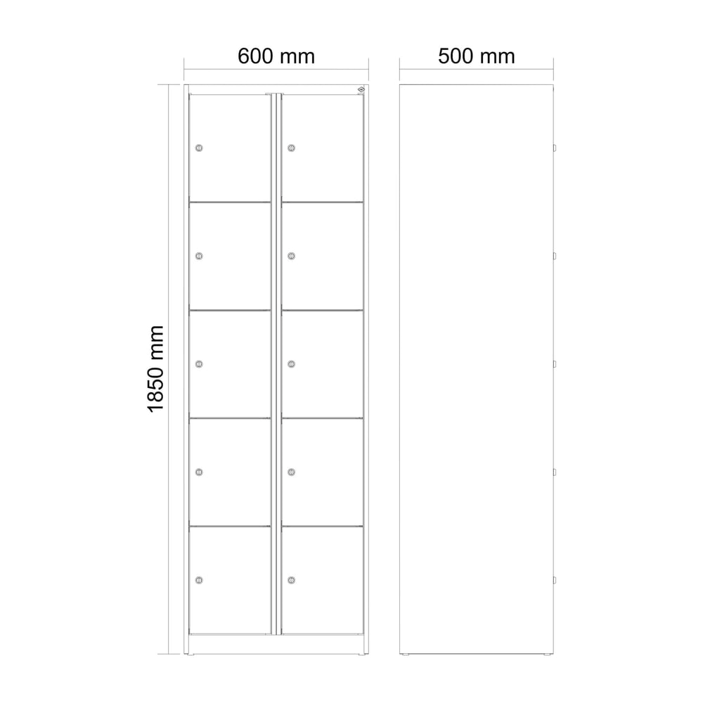 Produktabbildung Nr. 8: C+P Schließfachschrank Classic PLUS, 2 Abteile, HxBxT 1.850 x 600 x 500 mm, lichtgrau, enzianblau, 10 Fächer, Zylinderschloss