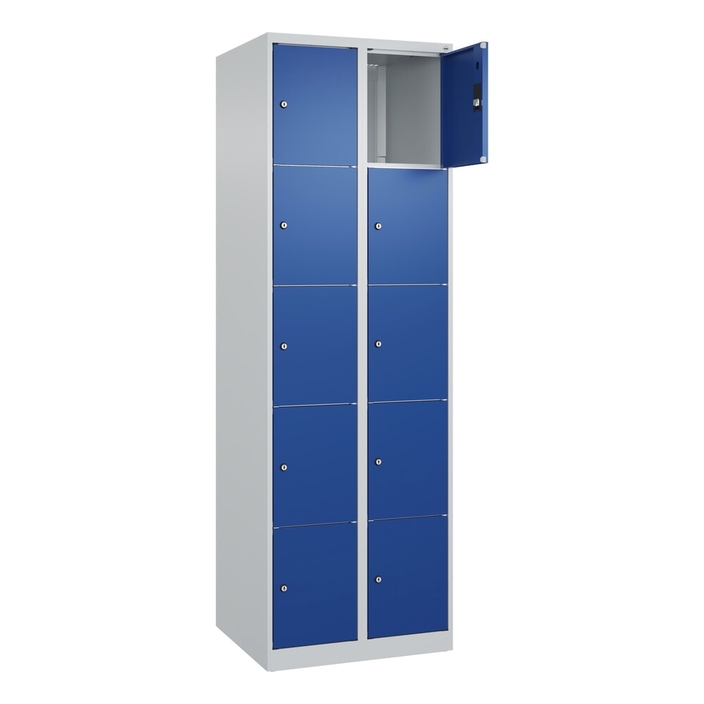Produktabbildung Nr. 1: C+P Schließfachschrank Classic PLUS, 2 Abteile, HxBxT 1.850 x 600 x 500 mm, lichtgrau, enzianblau, 10 Fächer, Zylinderschloss