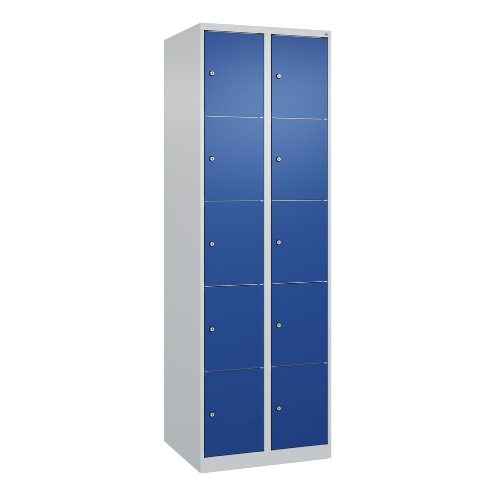 Produktabbildung Nr. 9: C+P Schließfachschrank Classic PLUS, 2 Abteile, HxBxT 1.850 x 600 x 500 mm, lichtgrau, enzianblau, 10 Fächer, Zylinderschloss