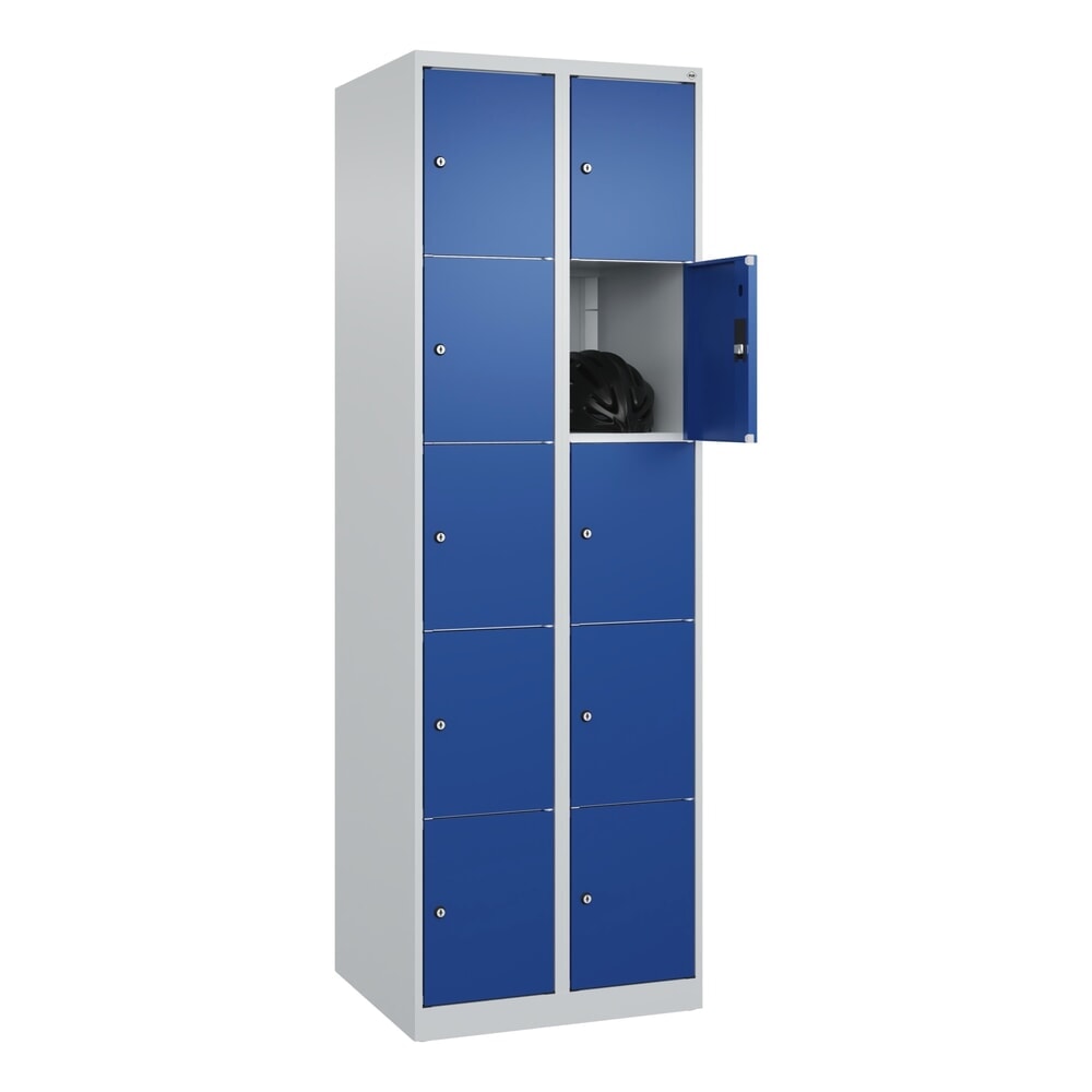 Produktabbildung Nr. 10: C+P Schließfachschrank Classic PLUS, 2 Abteile, HxBxT 1.850 x 600 x 500 mm, lichtgrau, enzianblau, 10 Fächer, Zylinderschloss