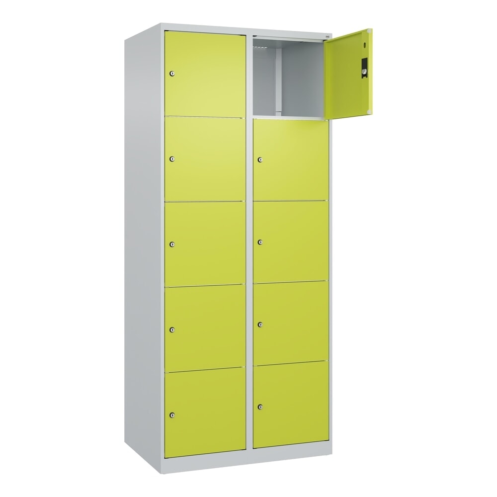 Produktabbildung Nr. 1: C+P Schließfachschrank Classic PLUS, 2 Abteile, HxBxT 1.850 x 800 x 500 mm, lichtgrau, clowngrün, 10 Fächer, Zylinderschloss