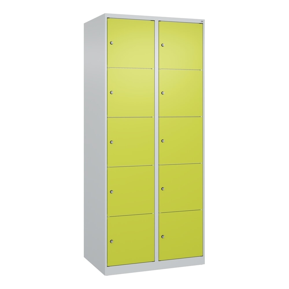 Produktabbildung Nr. 9: C+P Schließfachschrank Classic PLUS, 2 Abteile, HxBxT 1.850 x 800 x 500 mm, lichtgrau, clowngrün, 10 Fächer, Zylinderschloss