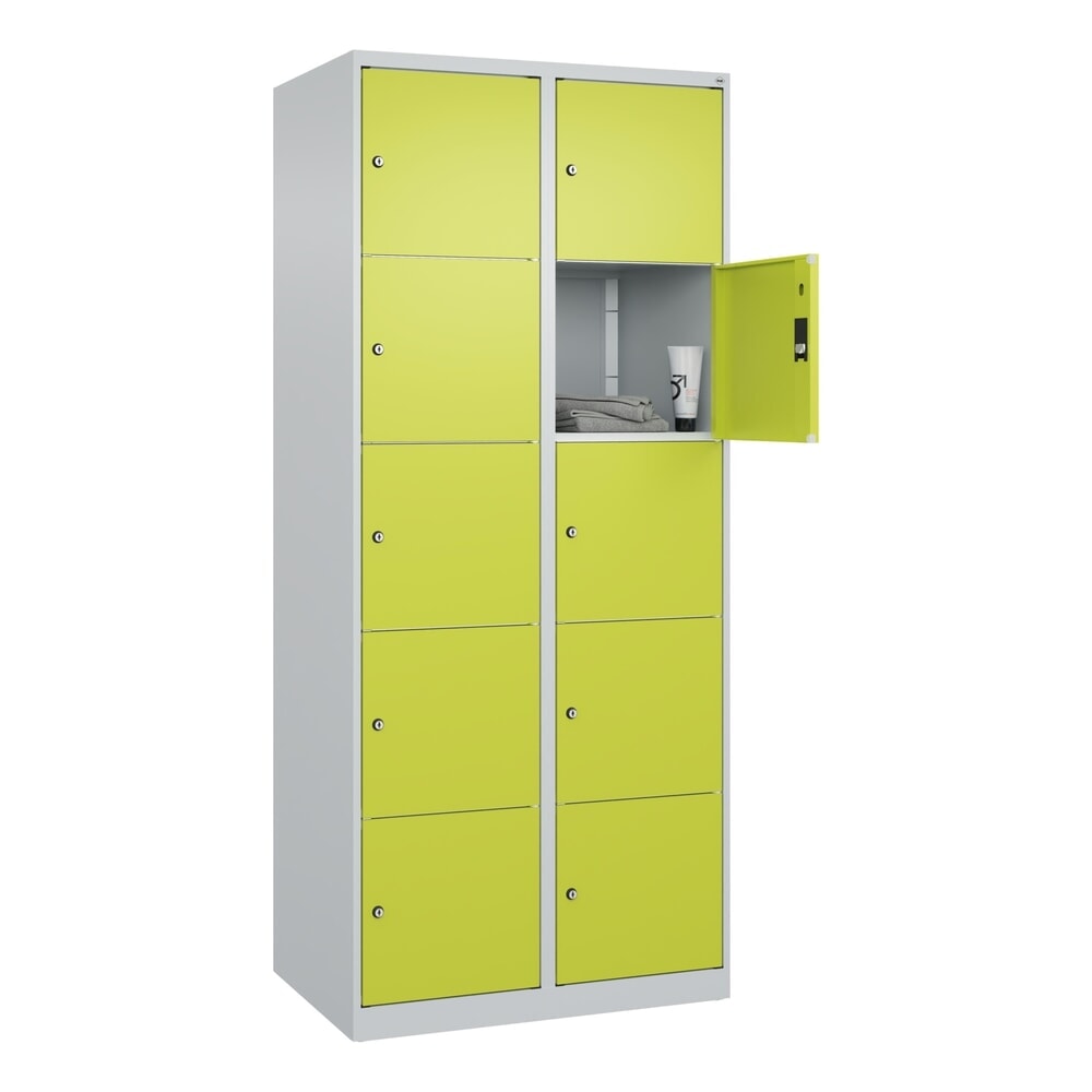 Produktabbildung Nr. 10: C+P Schließfachschrank Classic PLUS, 2 Abteile, HxBxT 1.850 x 800 x 500 mm, lichtgrau, clowngrün, 10 Fächer, Zylinderschloss