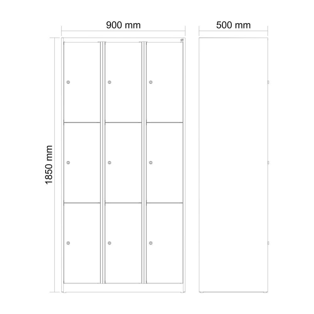 Produktabbildung Nr. 8: C+P Schließfachschrank Classic PLUS, 3 Abteile, HxBxT 1.850 x 900 x 500 mm, lichtgrau, enzianblau, 9 Fächer, Zylinderschloss