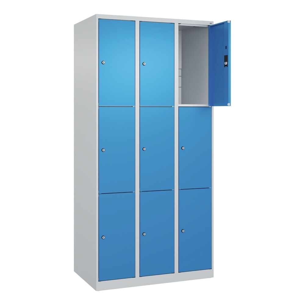 Produktabbildung: C+P Schließfachschrank Classic PLUS, 3 Abteile, HxBxT 1.850 x 900 x 500 mm, lichtgrau, lichtblau, 9 Fächer, Zylinderschloss