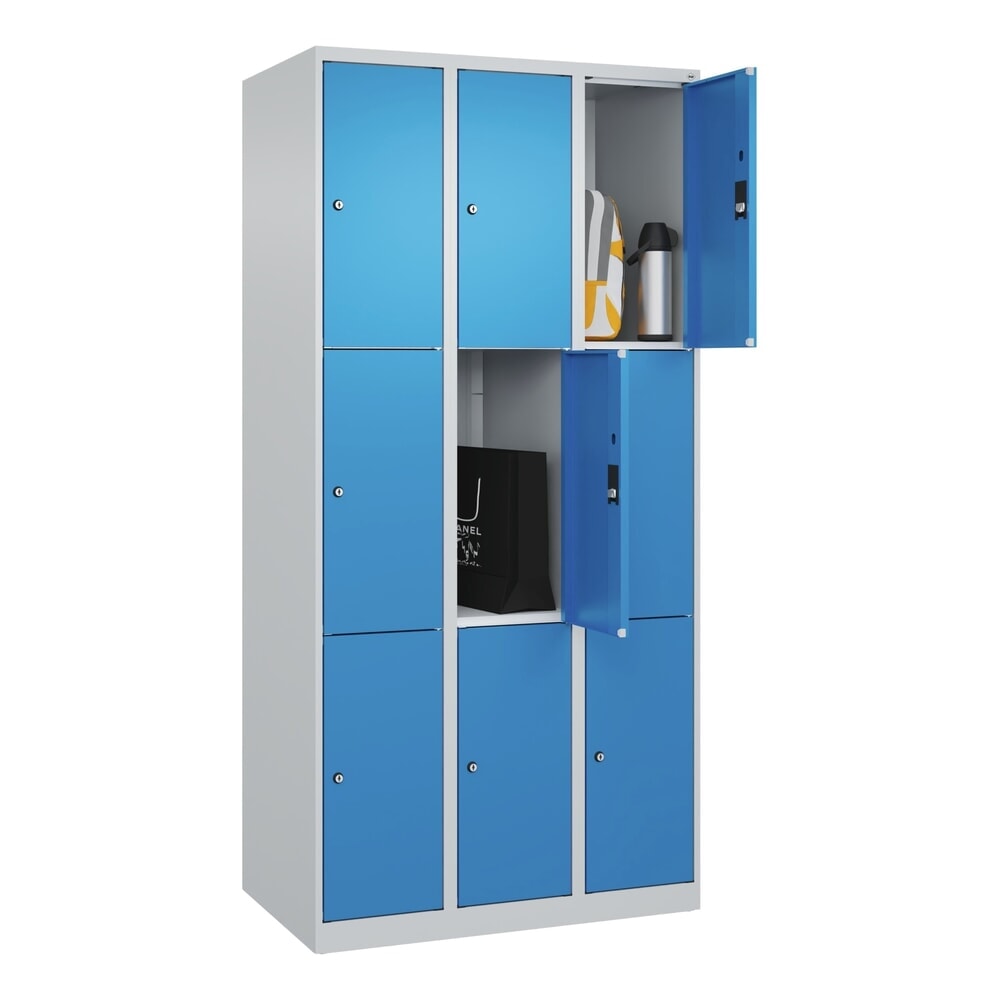 Produktabbildung Nr. 10: C+P Schließfachschrank Classic PLUS, 3 Abteile, HxBxT 1.850 x 900 x 500 mm, lichtgrau, lichtblau, 9 Fächer, Zylinderschloss