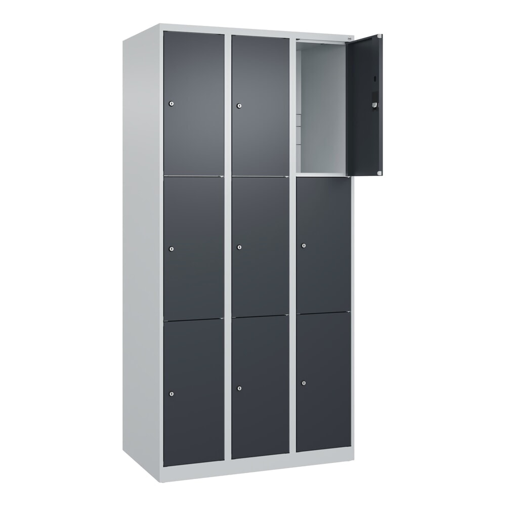 Produktabbildung: C+P Schließfachschrank Classic PLUS, 3 Abteile, HxBxT 1.850 x 900 x 500 mm, lichtgrau, anthrazitgrau, 9 Fächer, Zylinderschloss