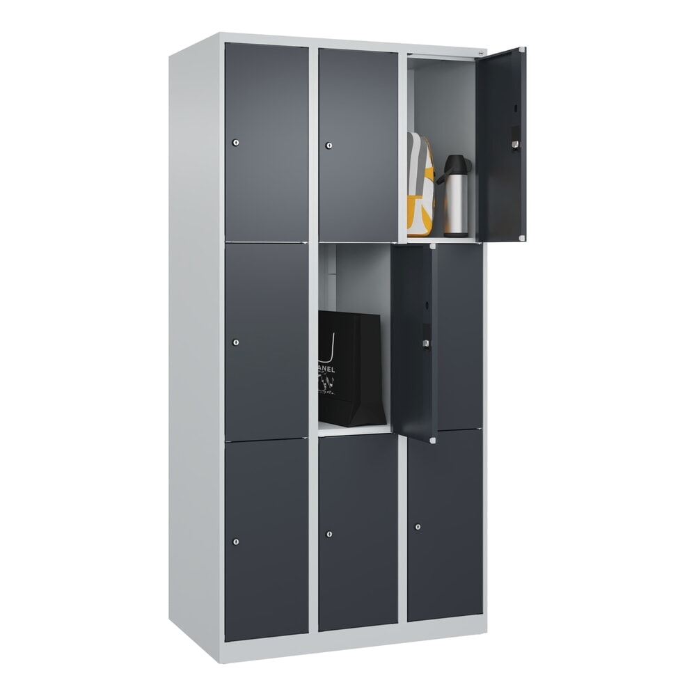 Produktabbildung Nr. 10: C+P Schließfachschrank Classic PLUS, 3 Abteile, HxBxT 1.850 x 900 x 500 mm, lichtgrau, anthrazitgrau, 9 Fächer, Zylinderschloss