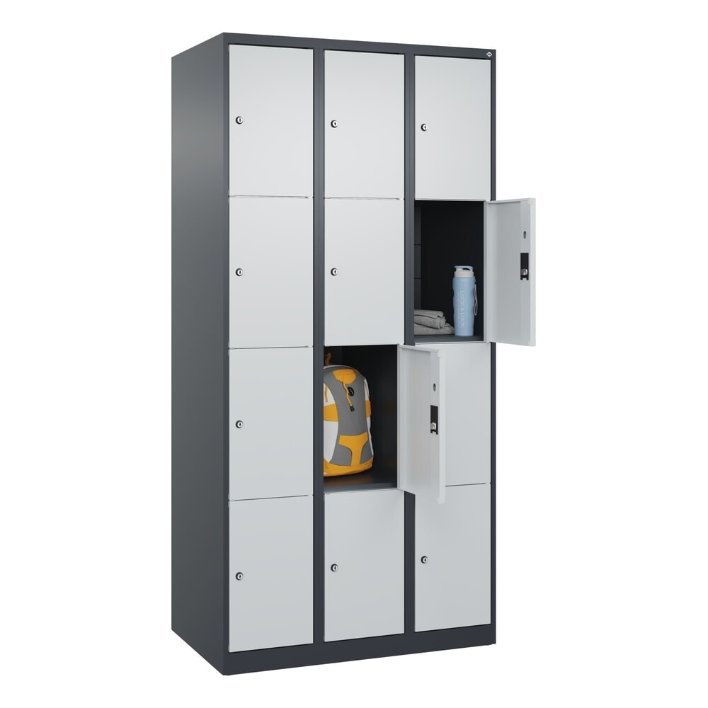 Produktabbildung Nr. 10: C+P Schließfachschrank Classic PLUS, 3 Abteile, HxBxT 1.850 x 900 x 500 mm, anthrazitgrau, lichtgrau, 12 Fächer, Zylinderschloss