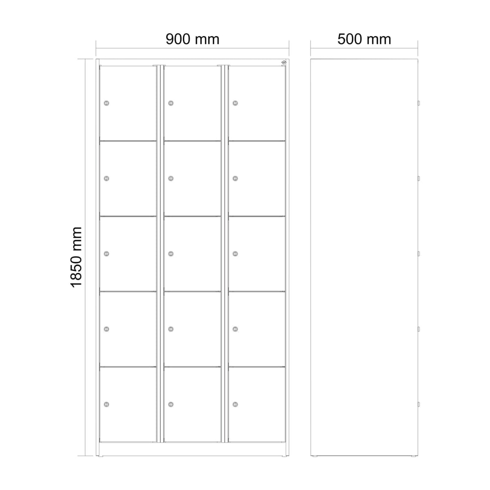 Produktabbildung Nr. 9: C+P Schließfachschrank Classic PLUS, 3 Abteile, HxBxT 1.850 x 900 x 500 mm, lichtgrau, enzianblau, 15 Fächer, Zylinderschloss
