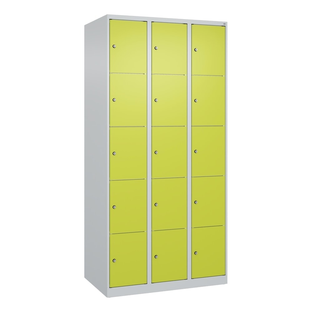 Produktabbildung Nr. 9: C+P Schließfachschrank Classic PLUS, 3 Abteile, HxBxT 1.850 x 900 x 500 mm, lichtgrau, clowngrün, 15 Fächer, Zylinderschloss