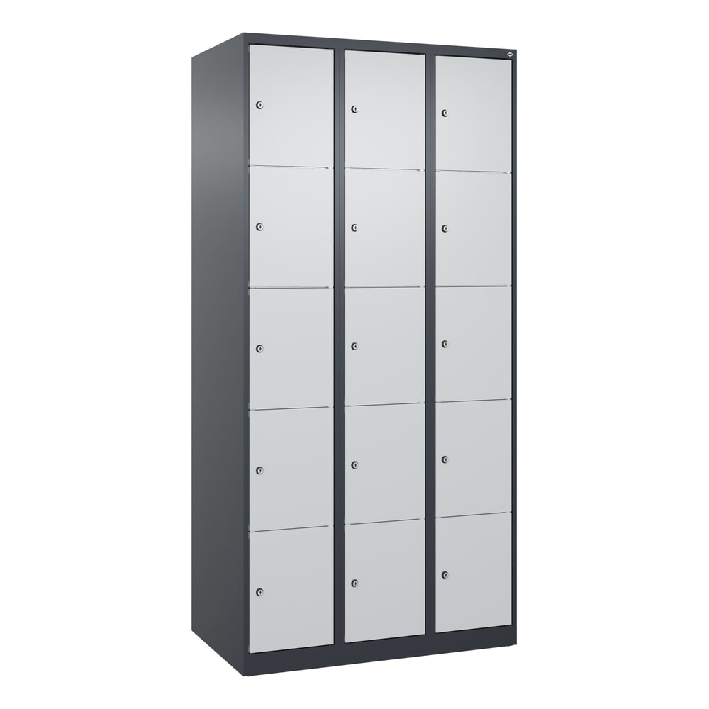 Produktabbildung Nr. 9: C+P Schließfachschrank Classic PLUS, 3 Abteile, HxBxT 1.850 x 900 x 500 mm, anthrazitgrau, lichtgrau, 15 Fächer, Zylinderschloss