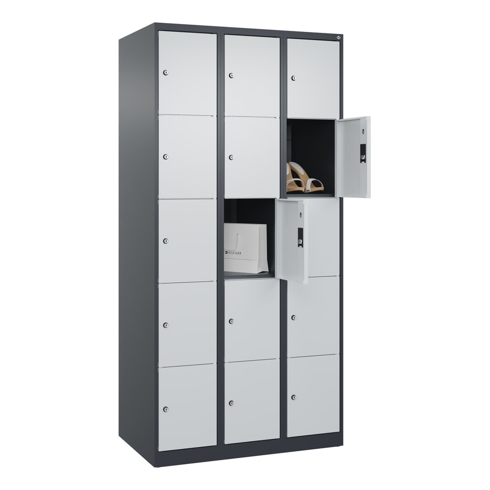 Produktabbildung Nr. 10: C+P Schließfachschrank Classic PLUS, 3 Abteile, HxBxT 1.850 x 900 x 500 mm, anthrazitgrau, lichtgrau, 15 Fächer, Zylinderschloss