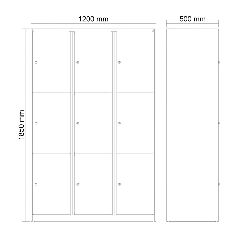 Produktabbildung Nr. 8: C+P Schließfachschrank Classic PLUS, 3 Abteile, HxBxT 1.850 x 1.200 x 500 mm, lichtgrau, enzianblau, 9 Fächer, Zylinderschloss