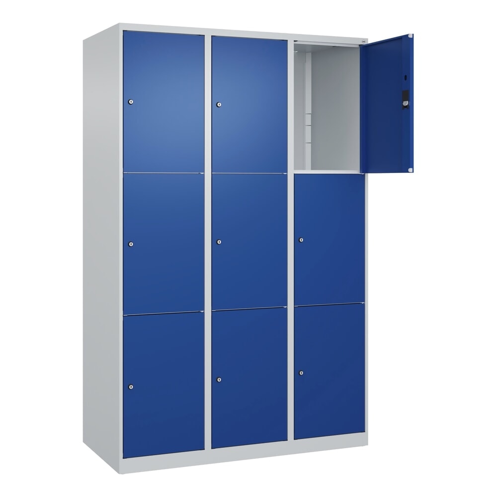 Produktabbildung Nr. 1: C+P Schließfachschrank Classic PLUS, 3 Abteile, HxBxT 1.850 x 1.200 x 500 mm, lichtgrau, enzianblau, 9 Fächer, Zylinderschloss