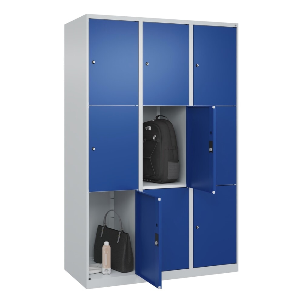 Produktabbildung Nr. 10: C+P Schließfachschrank Classic PLUS, 3 Abteile, HxBxT 1.850 x 1.200 x 500 mm, lichtgrau, enzianblau, 9 Fächer, Zylinderschloss