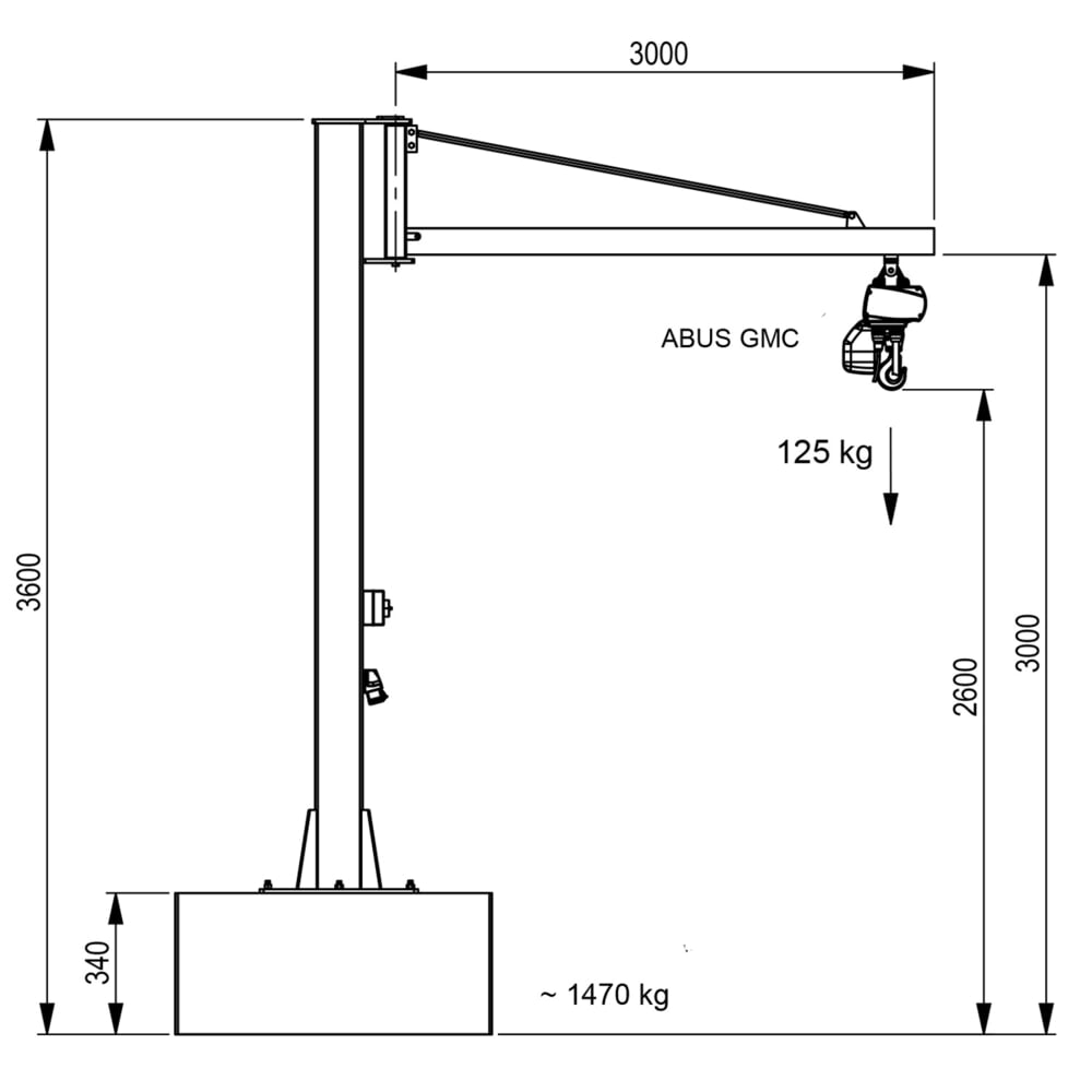 Produktabbildung Nr. 6: Brinkmann mobiler Säulenschwenkkran mit Aluminium Ausleger, ABUS Kettenzug, Tragfähigkeit 125 kg, Ausladung 3 m