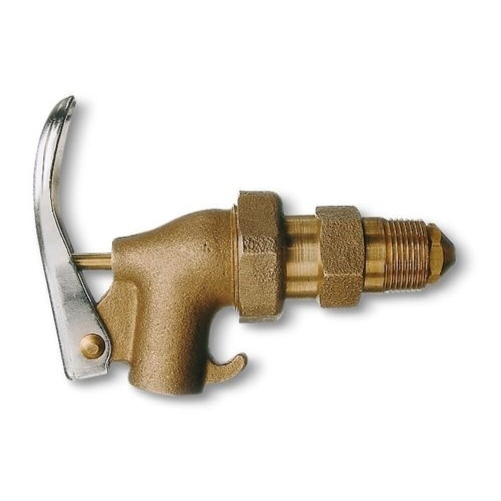 Produktabbildung: Denios selbstschließender Messingzapfhahn für Stahlfässer, Gewinde-Ø 3/4 Zoll, für nicht-korrosive Flüssigkeiten