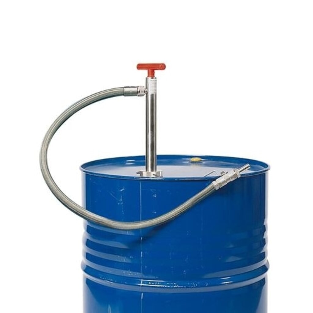 Produktabbildung: Denios Fasspumpe, Edelstahl, elektrisch leitfähiger PTFE-Schlauch, 570 mm Tauchtiefe