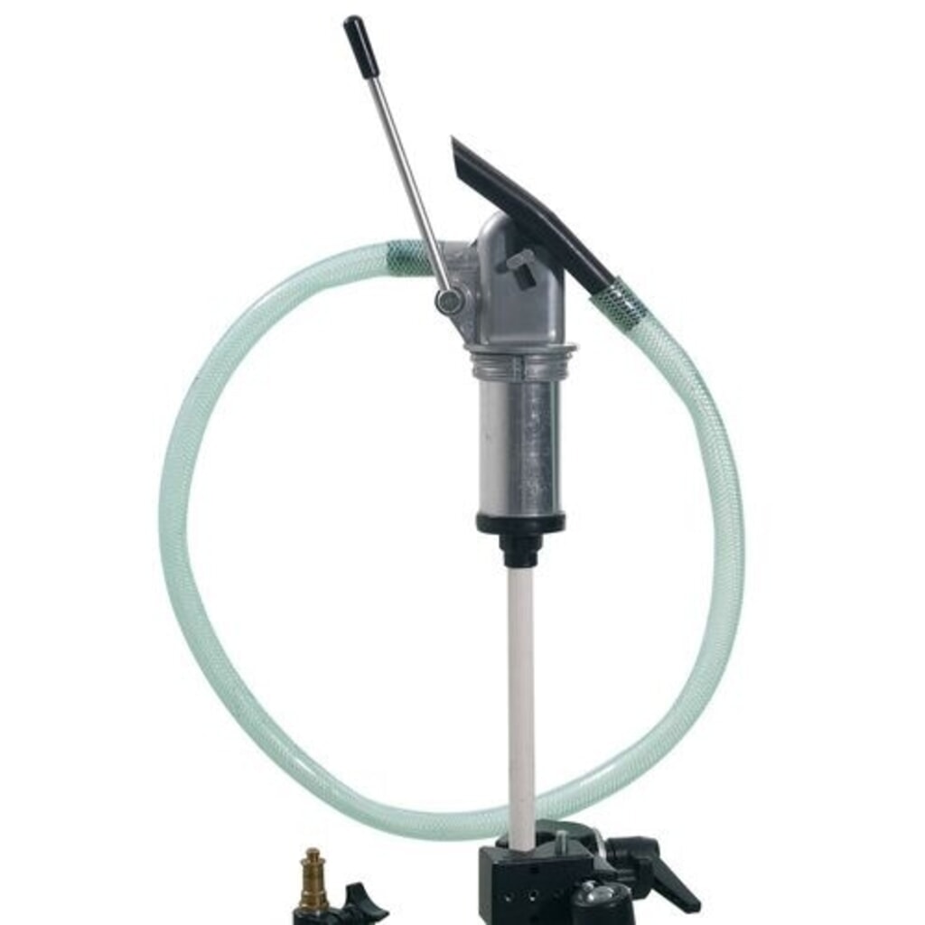 Produktabbildung: Denios Fasspumpe aus Zink-Druckguss, mit PVC-Schlauch und Auslaufkrümmer, 700 mm Tauchtiefe