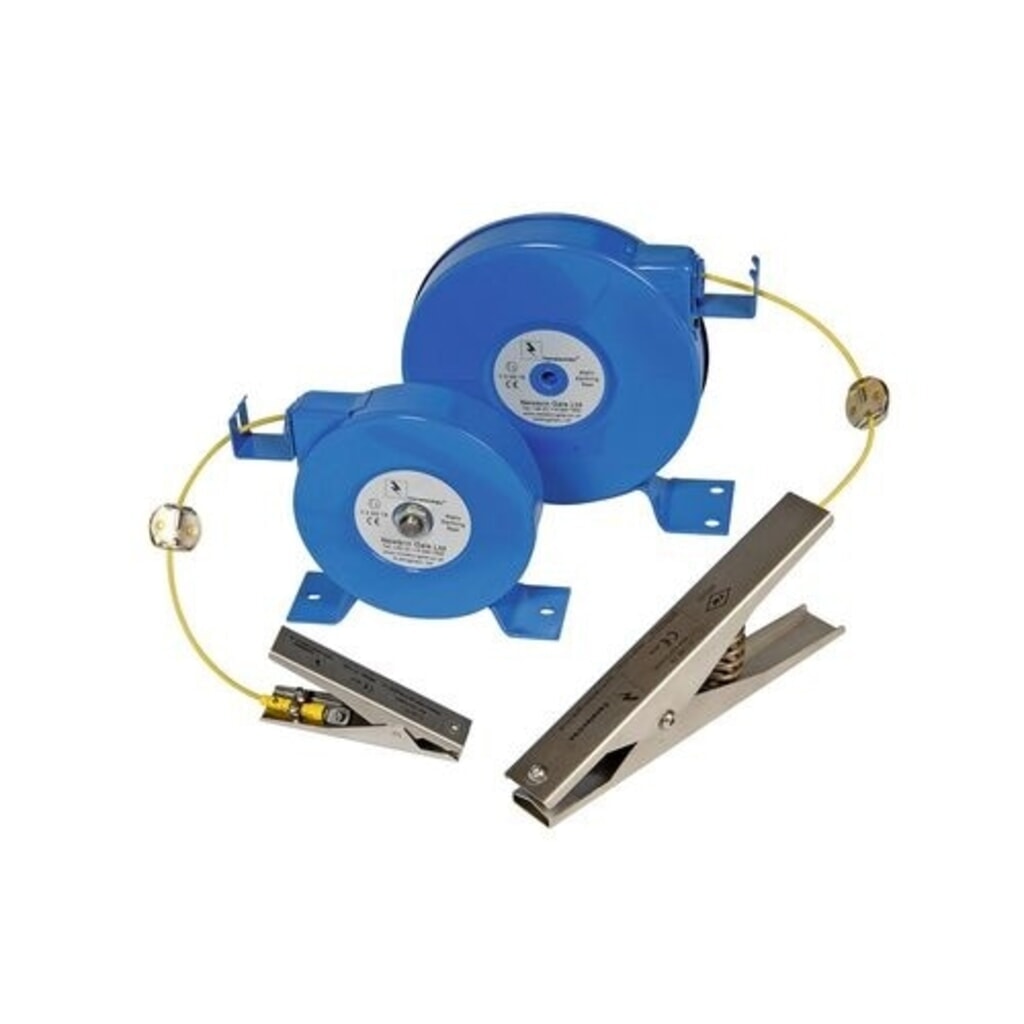 Denios Entladungsrolle mit Edelstahl-Erdungszange Medium Duty 120 mm, 6,2 m, ATEX Produktabbildung: Denios Entladungsrolle mit Edelstahl-Erdungszange Medium Duty 120 mm, 6,2 m, ATEX