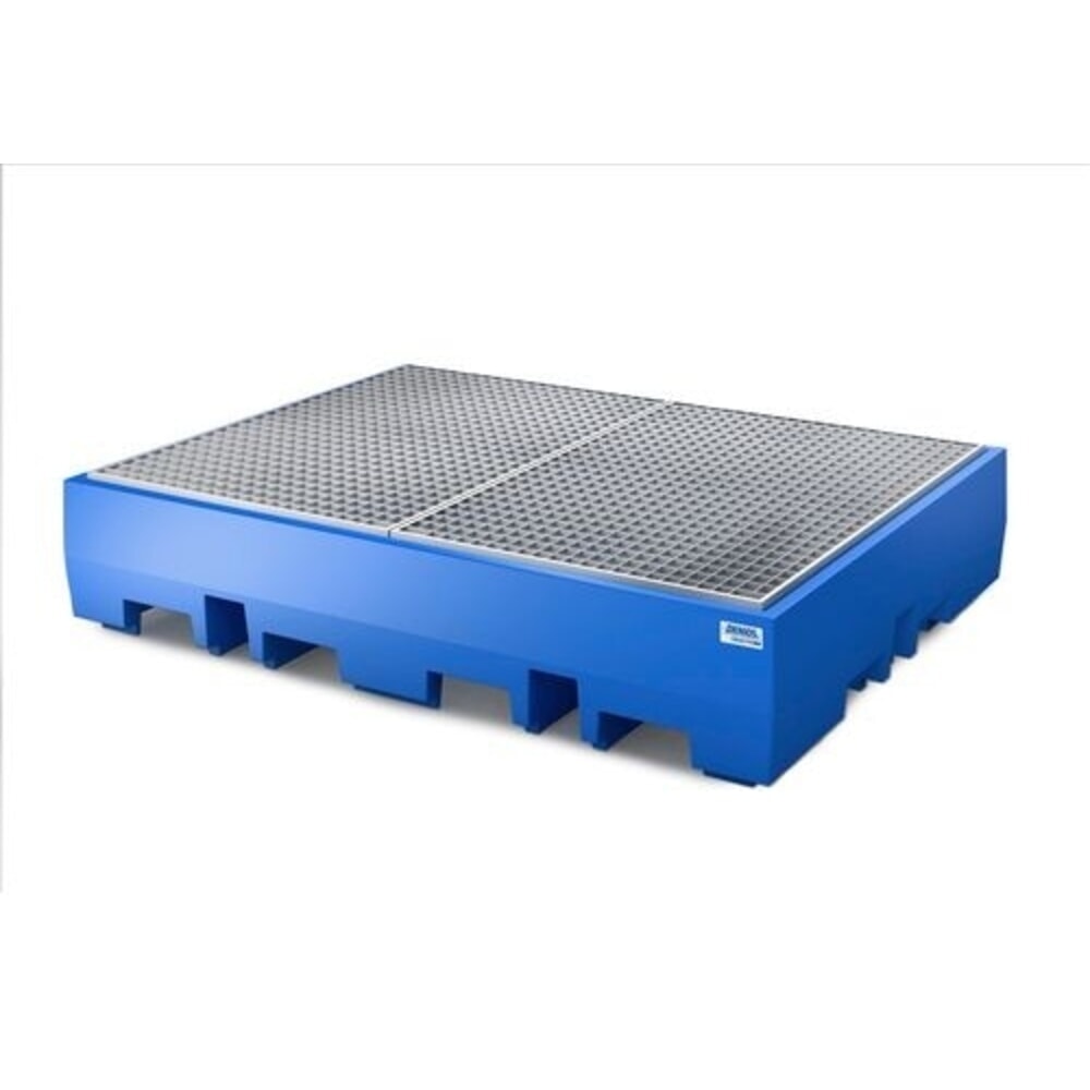 Produktabbildung: Denios Auffangwanne classic-line aus PE für 4 Fässer, verz. Gitterrost, HxBxT 350 x 1720 x 1300 mm