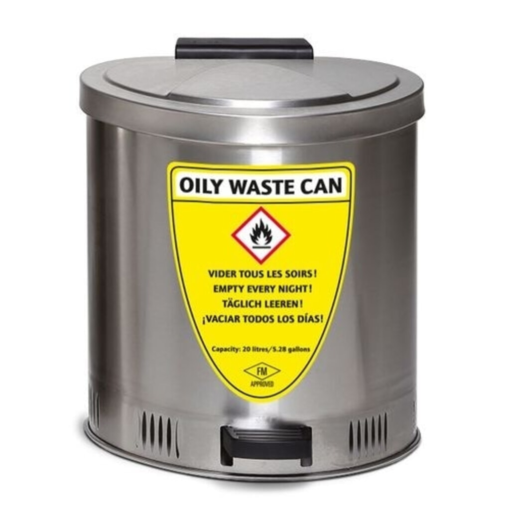 Denios Sicherheitsabfallbehälter, aus Edelstahl, mit Deckeldämpfung, 20 l Volumen Produktabbildung: Denios Sicherheitsabfallbehälter, aus Edelstahl, mit Deckeldämpfung, 20 l Volumen