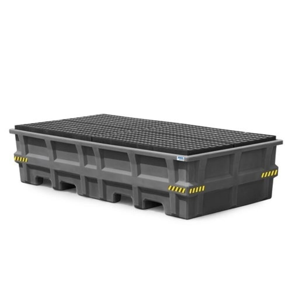 Produktabbildung: Denios Auffangwanne pro-line aus PE für 2 IBC, mit PE-Gitterrost, HxBxT 610 x 2530 x 1320 mm