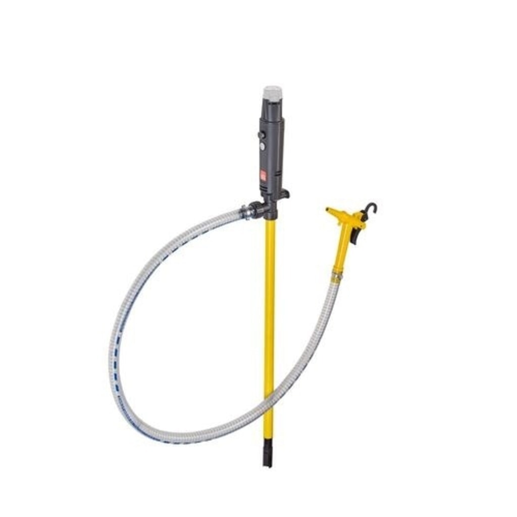 Produktabbildung: Denios Akku-Fasspumpe aus Polypropylen, Schlauch 1,5 m, Zapfventil, 75 W, Tauchtiefe 500 mm
