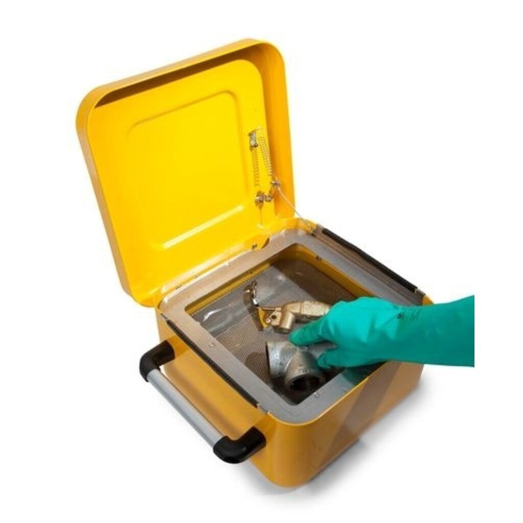 Denios Kleinteilereiniger FALCON aus Stahl, Erdungsanschluss, lackiert, mit Eintauchsieb, 10 l Produktabbildung Nr. 4: Denios Kleinteilereiniger FALCON aus Stahl, Erdungsanschluss, lackiert, mit Eintauchsieb, 10 l