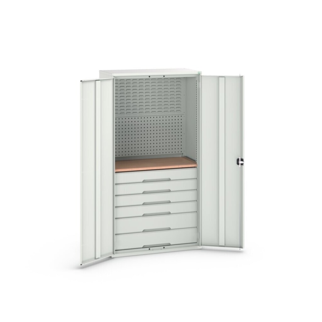 bott verso Flügeltürschrank mit 6 Schubladen, mit Rückwand und Arbeitsplatte, BxTxH: 1050 x550 x 2000 mm Produktabbildung Nr. 3: bott verso Flügeltürschrank mit 6 Schubladen, mit Rückwand und Arbeitsplatte, BxTxH: 1050 x550 x 2000 mm