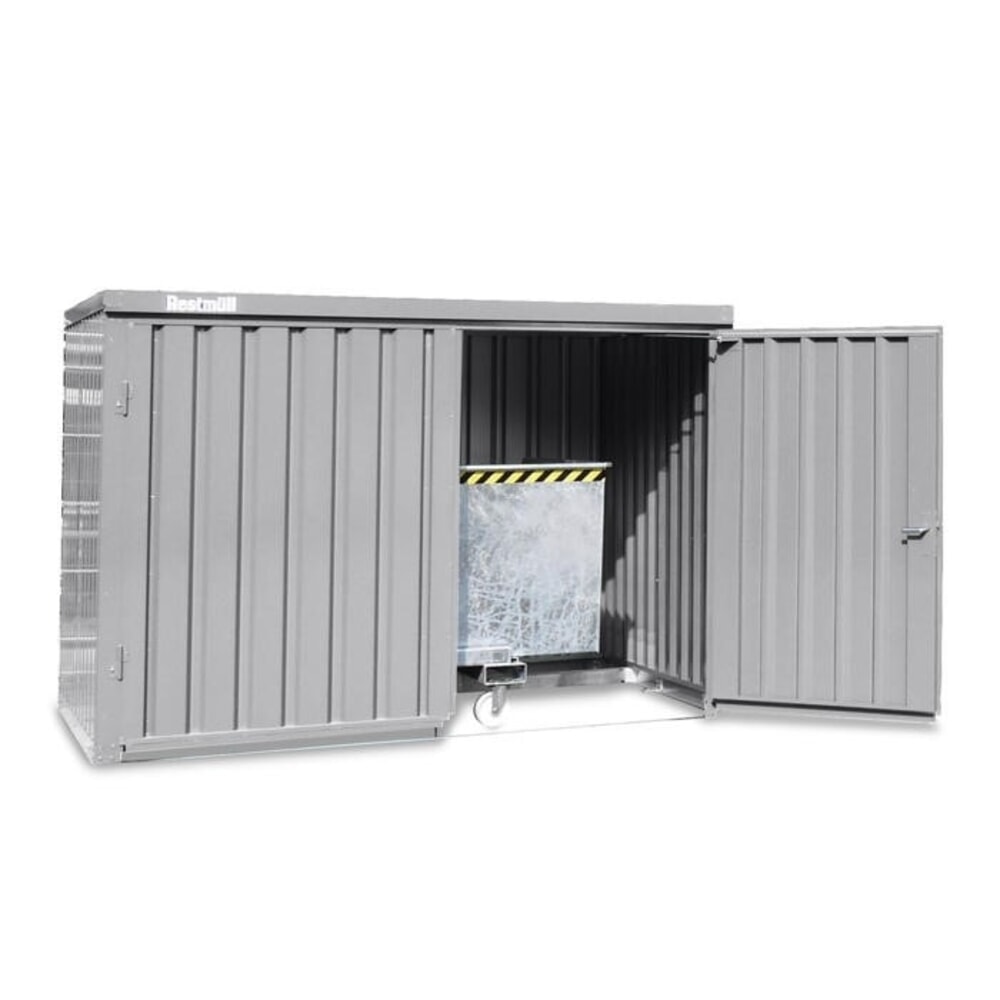 Produktabbildung: FLADAFI® Materialcontainer, verzinkt, zerlegt, 4 m², ohne Boden, HxBxT 2.115 x 2.100 x 2.170 mm, Doppelflügeltür (asymmetrische Teilung), mittig in Breitseite