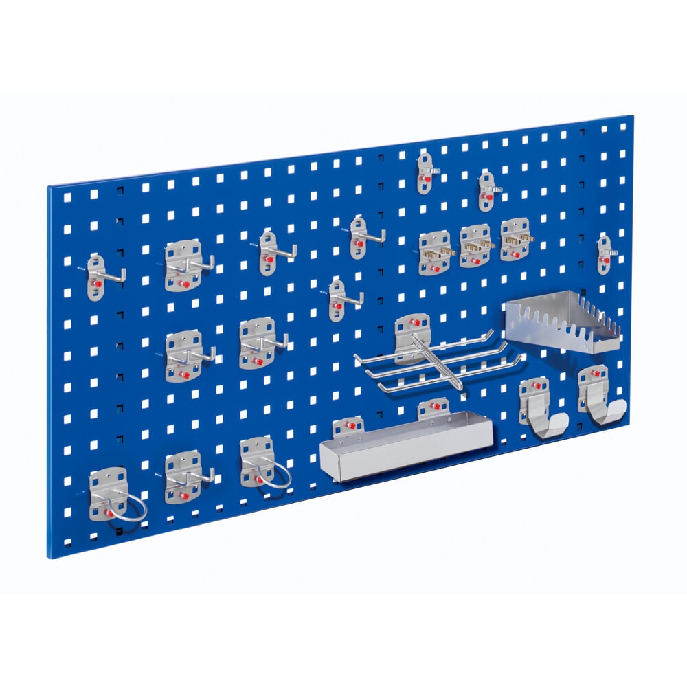 Produktabbildung: Kappes RasterPlan Lochplatten-Einsteigerset, mit Werkzeughaltersortiment, HxBxT 450 mm x 1000 mm x 150 mm, 21-teilig, enzianblau