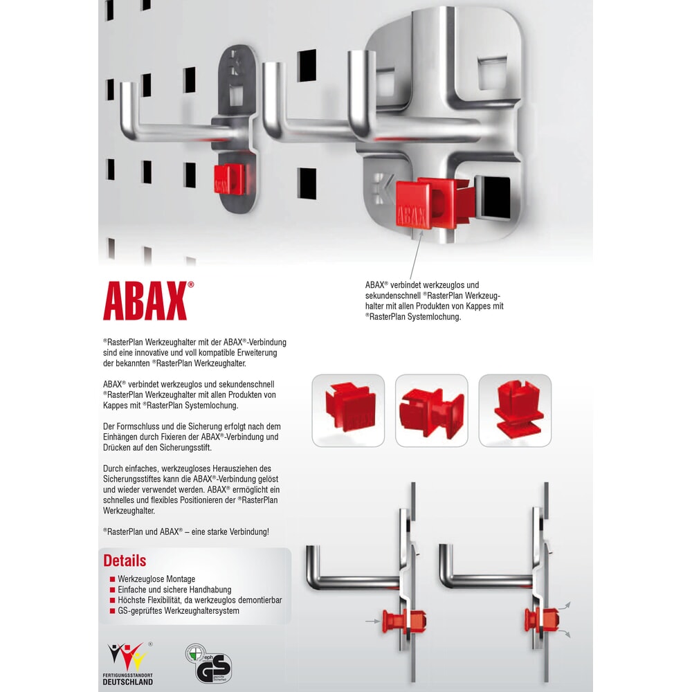 Produktabbildung Nr. 2: Kappes ABAX Doppelte Werkzeugklemme, alufarben, Durchmesser 6 mm, Tiefe 25 mm