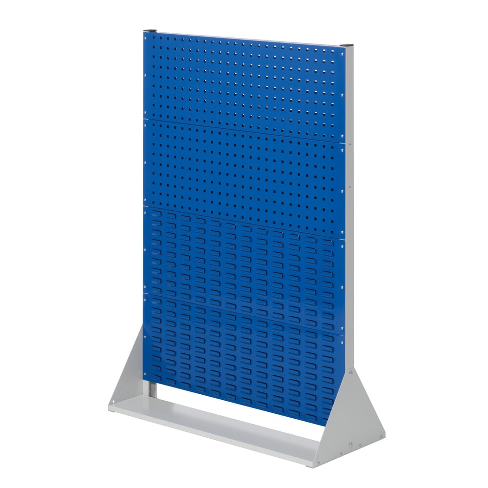 Produktabbildung: Kappes RasterPlan Lochplatten-Wand, doppelseitig, 4 Lochplatten, 4 Schlitzplatten, HxBxT 1450 x 1000 x 430 mm, lichtgrau/enzianblau