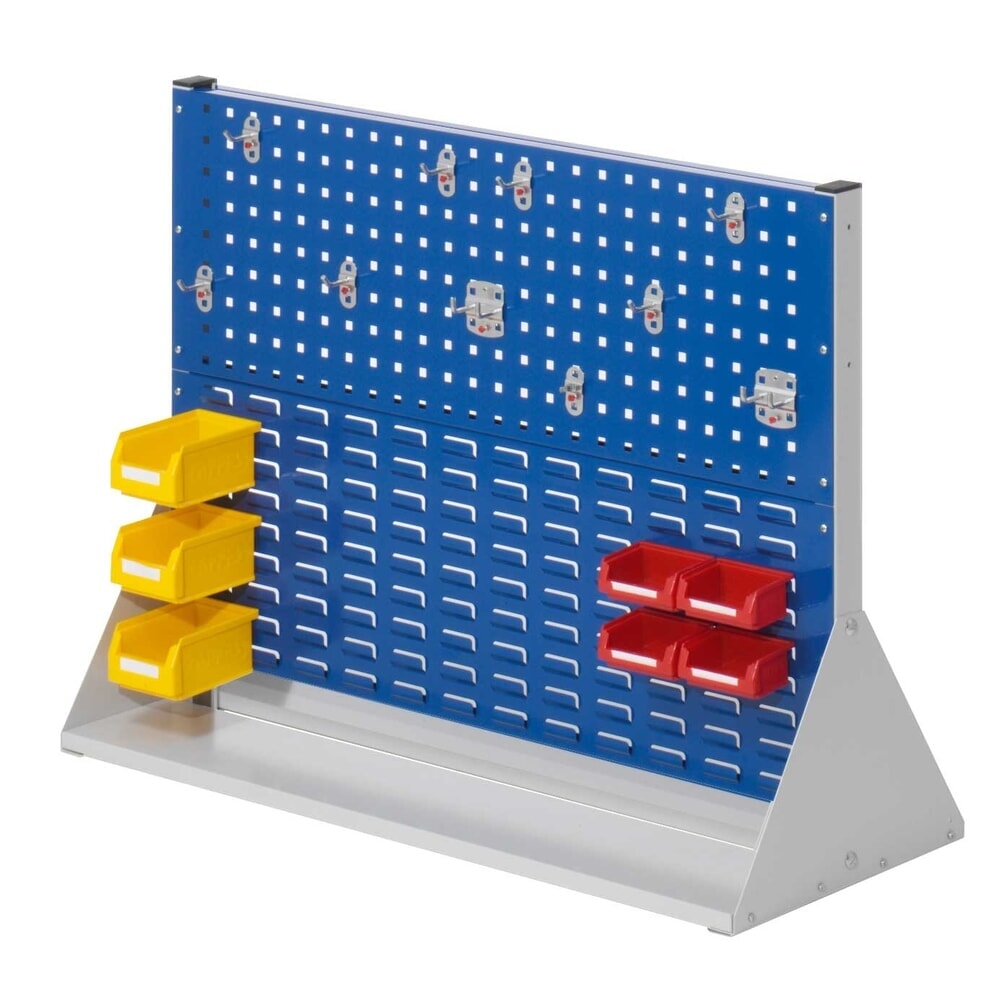 Produktabbildung: Kappes RasterPlan Lochplatten-Wand, doppelseitig, Werkzeughaltersortiment,10-teilig, HxBxT 760 x 1000 x 430 mm, lichtgrau/enzianblau