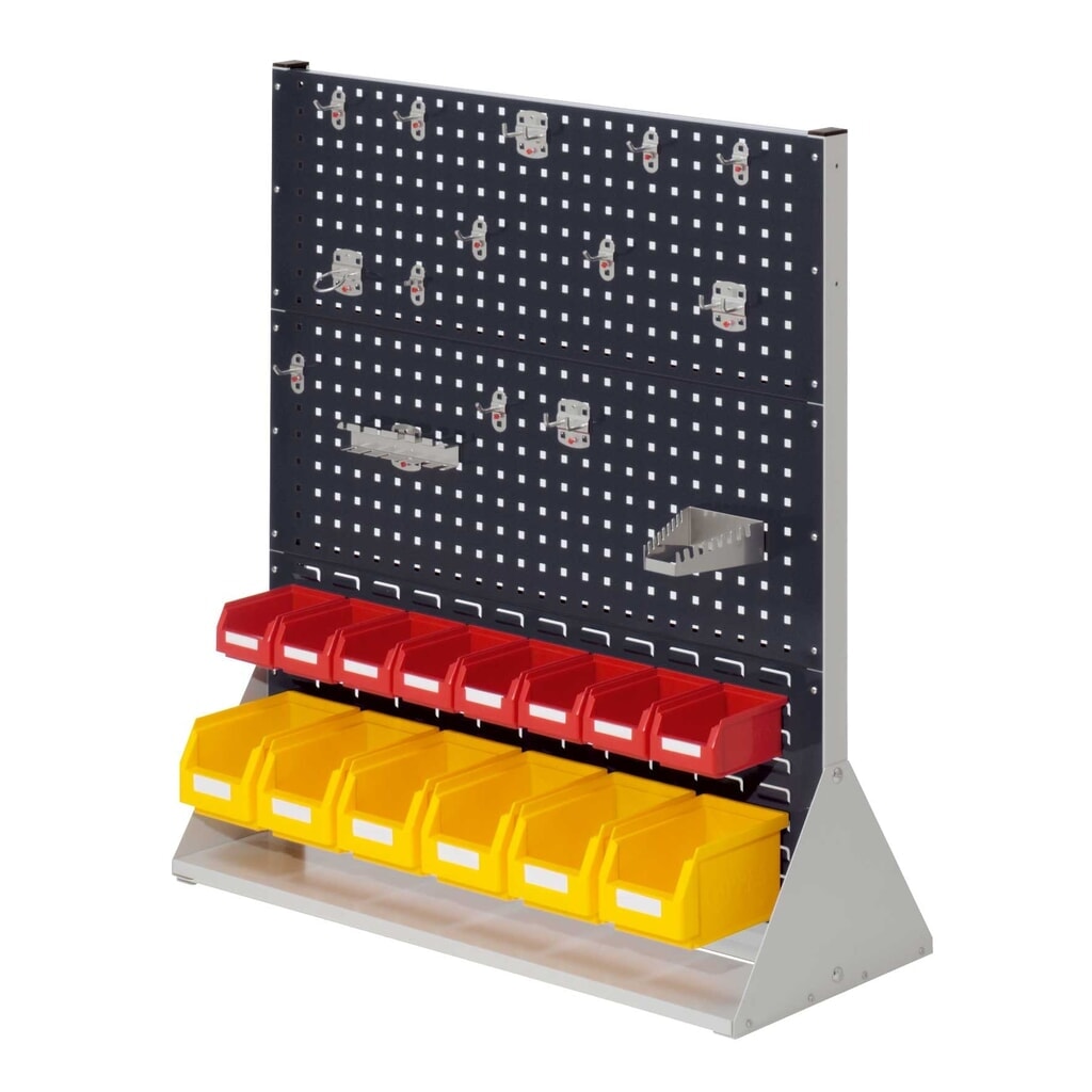 Produktabbildung: Kappes RasterPlan Lochplatten-Wand, doppelseitig, Werkzeughaltersortiment 15-teilig, HxBxT 1100 x 1000 x 430 mm, lichtgrau/anthrazitgrau